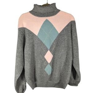 Vintage talbots lambswool School girl argyle turtleneck sweater size woman large
